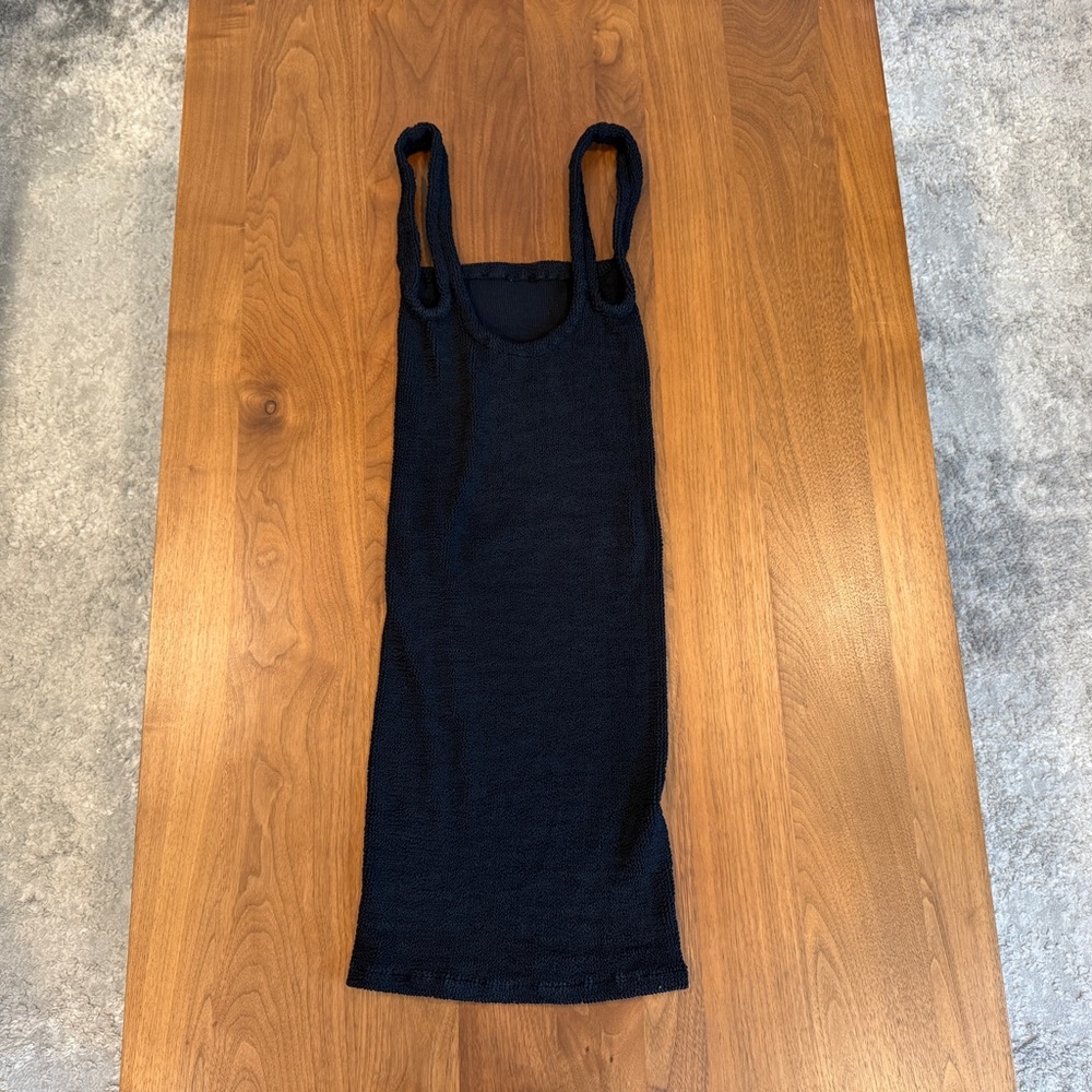Hunza G Crinkle Sleeveless Tank Dress Black Mini One Size - Picture 2 of 7